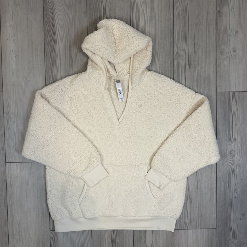 NWT Victoria‎ Secret Pullover Sherpa Hoodie in White Ivory Large V-Neck
